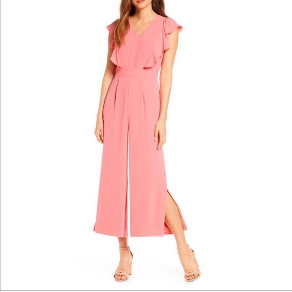 Women’s new Rachel Parcell flounce sleeve side slit pink jumpsuit size XL